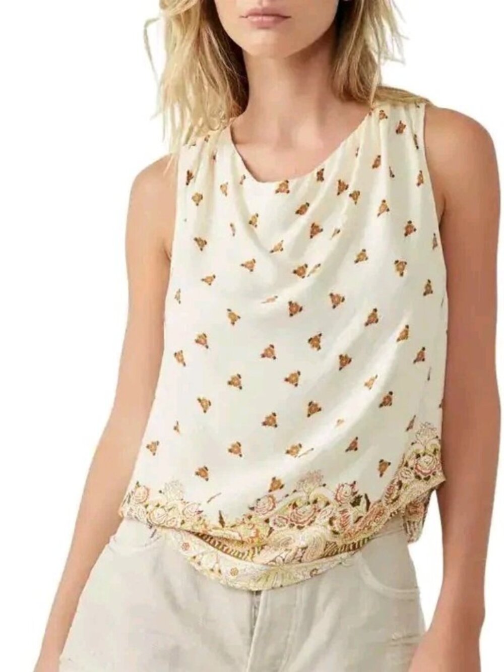 Free People Silas Print Tank Top Womens XL NWT Ivory Combo